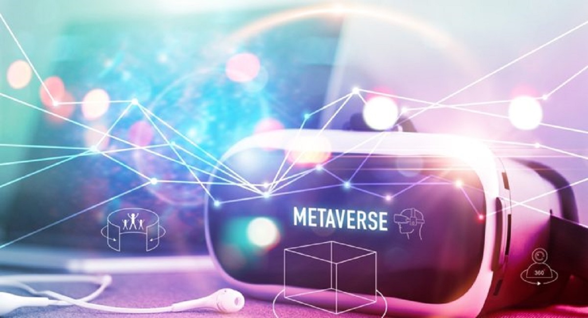 Metaverse,Technology,Concept,,Vr,Virtual,Reality,Goggle,On,Colorful,Background,
